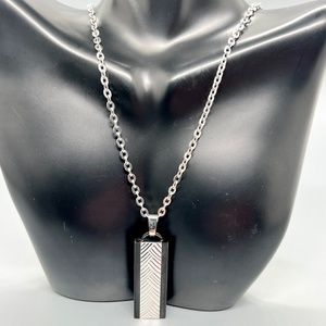 Mens Triton Sterling Silver Inlaid Triton Titanium Dog Tag Pendant & Necklace